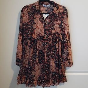 NWT Zara Paisley Flounce Ruffled Hem Dress